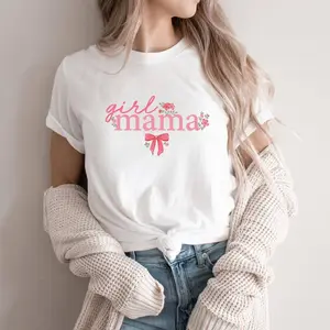 Girl Mama in Bows Graphic Tee, White Cotton Relaxed Fit Classic Look S-3XL, Unisex Short Sleeve T-Shirt, Women’s Fit Top Menswear PLK0075