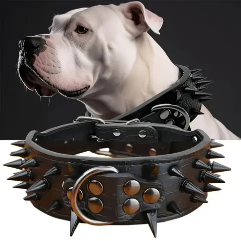 Strong Leather Adjustable Dog Collar for Medium-Large Dogs - Soft Spiked-Edge Controlled Fit, Cool Fashionable Training Accessory for Bully Breeds, Pet Supplies, Adjustable Collars