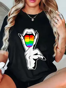 100% Cotton Unisex Funny Masc Lesbian Stuff Tongue Rainbow Gay Pride Ally LGBTQ Round Neck Short Sleeve T-Shirt Women's Men Graphic Tee