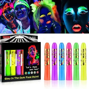6-pack Face Painting Set, Luminous Body Painting Pens, UV Glow Crayons, Water-Soluble Face Paint, Festival Makeup Pens