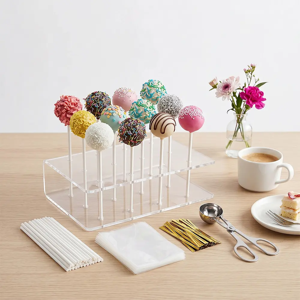 303pcs lollipops Cake Kit set - 2pcs Acrylic lollipop display stand, 1 lollipop cake mold, 100 Bags 100 Sticks and 100 Metal Ties