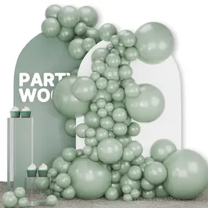 PartyWoo Dusty Green Balloons 140pcs Different Sizes Pack of 18 12 10 5 Inch Sage Olive Eucalyptus Green Boho Neutral Balloon Arch Kit for Jungle Woodland Theme Birthday Party Decorations Green-F59