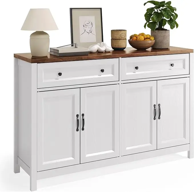 Gizoon Farmhouse Kitchen Sideboard Buffet Cabinet, Coffee Bar with Storage | 55.1"W x 15.7"D x 35.3"H, Drawers & Doors, Fits Kitchen/Dining Room, Wood Rustic Brown Finish, Multi-Purpose Storage