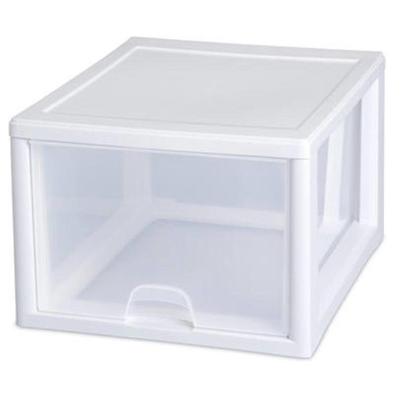 Sterilite 27 Qt Rectangular Stacking 1-Layer 1-Drawer Storage Unit - Durable See-Through Plastic Home Organizer Rack, 17 x 14.38 x 10.25 in, 4 lbs Capacity, Closet Storage to Get Organized