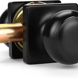 KNOBWELL Matte Black Passage Door Knob for Closet Hallway, Interior Door Knobs with Square Rosette, Contemporary Non-Locking Indoor Door Knob, 1 Pack