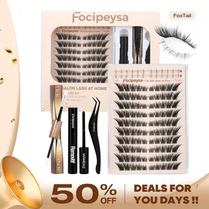 Focipeysa FoxTail Lash | LC Curl Fox Eye Lash Clusters | Ultra-Dense, Waterproof, All-Day Hold | Easy D-Curl DIY for Beginners | Get Flawless Salon Extensions at Home | Suitable for Various Makeup Styles