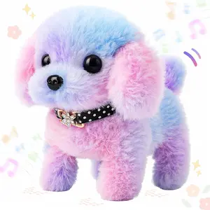 Easfan Walking Puppy Stuffed Animal Interactive Rainbow Dog Barking Tail Wagging Head Nodding Educational Plush Toy Easter Christmas Birthday Gifts for Toddlers Kids Girls, 7"