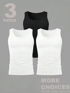Men's 3-Pack Solid Color Tank Tops, S-Xxl Sizes, Comfortable & Stylish Underwear, Perfect for Daily Wear, Casual Fashion