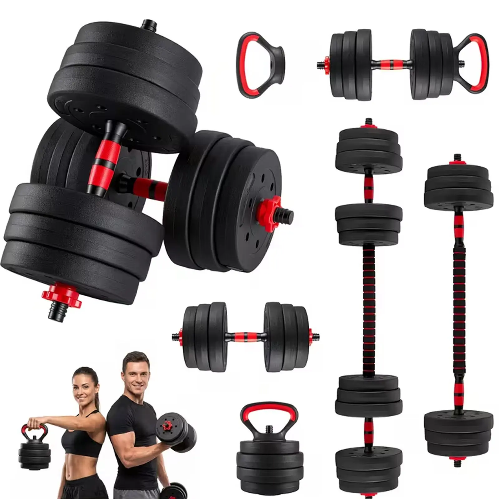 Dumbbells Set, Adjustable Weights 4-in-1 Set Barbell 45Lb, Home Gym Equipment for Men Women Gym Workout Fitness Exercise with Connecting Rod