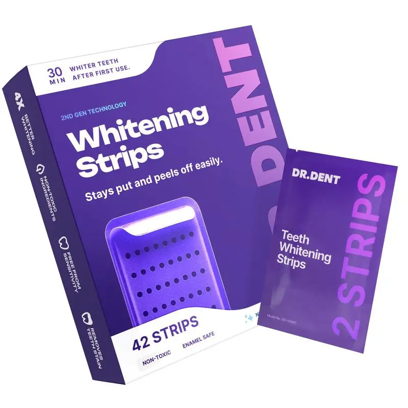 DRDENT Purple Teeth Whitening Strips, Peroxide-Free Teeth Whitening Kit, Gentle Whitening Strips for Sensitive Teeth, At-Home Oral Care, 7/21 Sessions