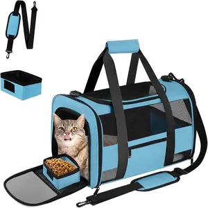 Airline Approved Pet Carrier Backpack for Cats & Dogs Expandable Collapsible with Breathable Mesh & Safety Leash Portable Travel Carrier for Hiking/Car/Train Blue