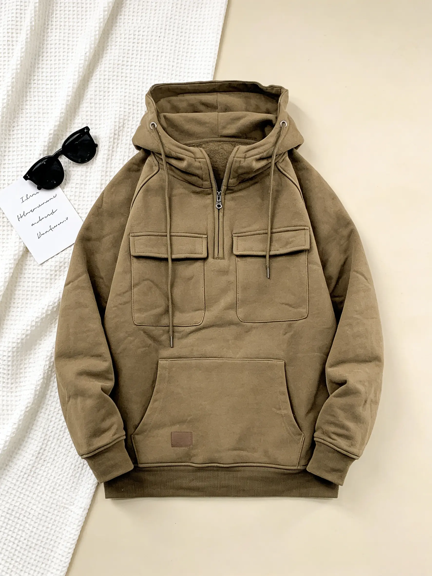 Cargo Hoodies for Men Tactical Sweatshirt Quarter Zip Cargo Pullover Hoodies Workout Gym Men Fashion Outdoor Hoodie Long Sleeve