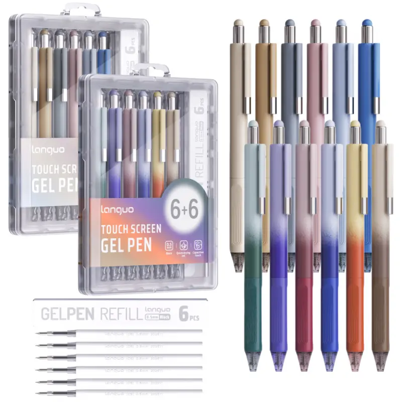 6 Pack Ballpoint Pen 2-in-1 Stylus Retractable Ballpoint Pen with Stylus tip, Metal Stylus Pen for Touch Screens, 0.5 mm Black Ink, Compatible with All Touch Screens, Writing Pens Set with pen