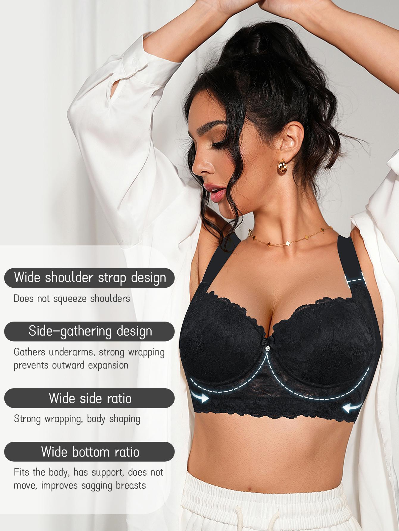 3PCS Lace Underwire Push-Up Bra - Anti-Sag, Wide Adjustable Straps, Comfort Breathable Elegance Elastic Lingerie, Versatile Wear Date Gift Bridal Everyday