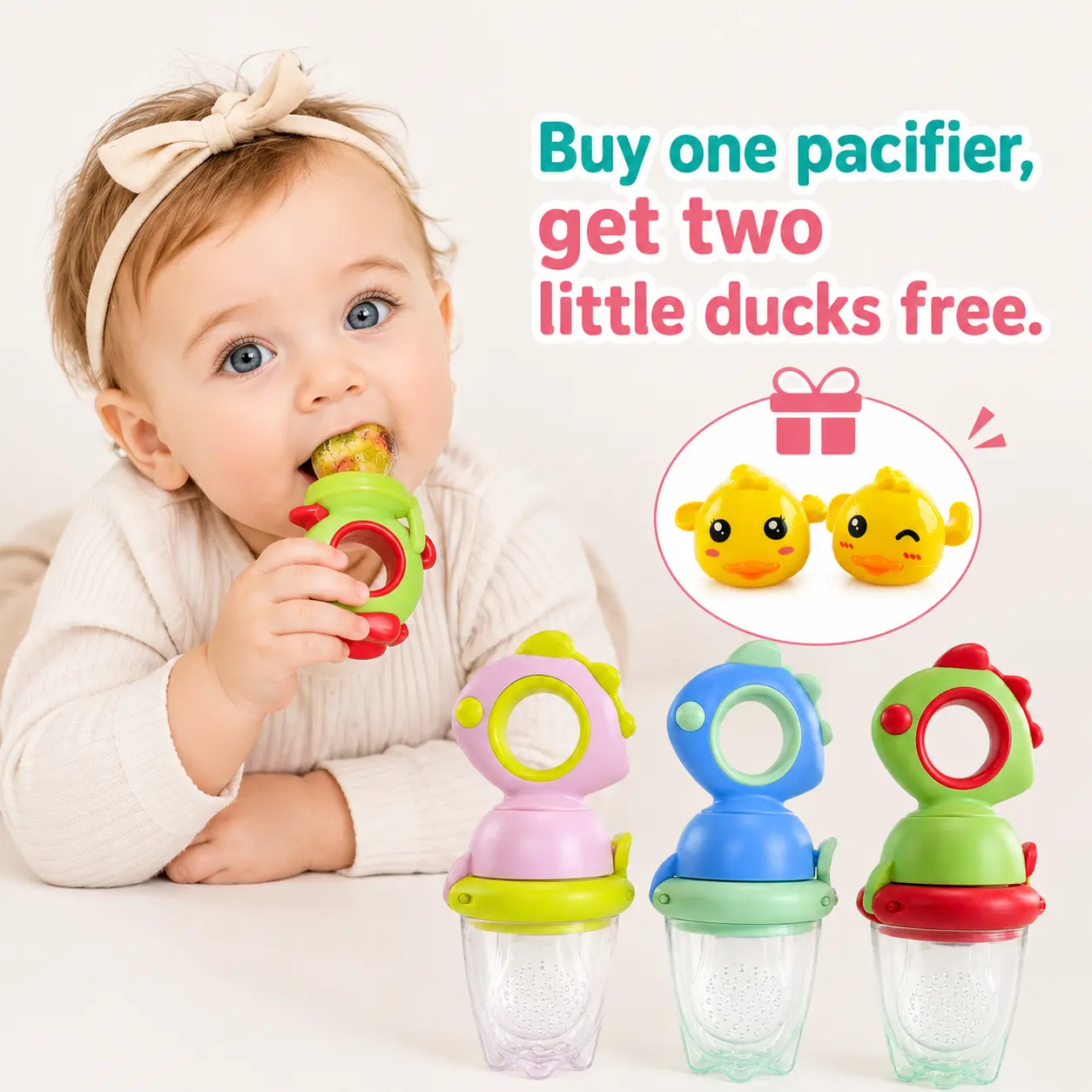 Silicone Fruit Teether Dinosaur Toy - BPA-Free Baby Items, Squeeze-Style Self-Feeding Toy with Soft Silicone Nipple, Easy to Clean/Sterilize, Safe Weaning Aid for Teething Infants, Includes Free Gift