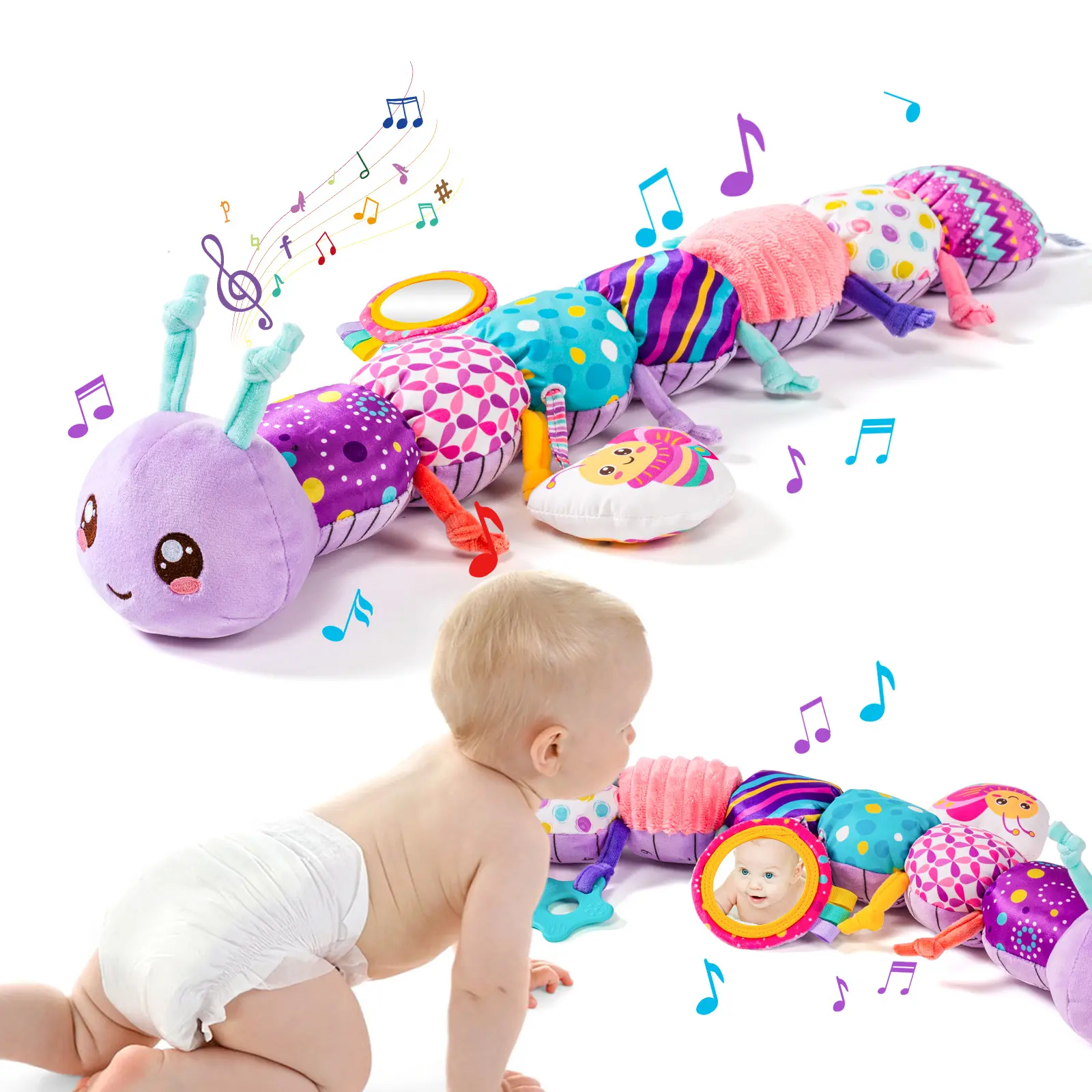 Baby Toys Newborn 0-6 Months, Baby Cute Soft Stuffed Animal Sensory Toys with Multi Textures, Play, Rattle Maracas Sensory,Crinkle,and mirror, Baby Girl Gift, Baby Girl Toys 6 to 12 Months,Infant 3 4 5 7 8 9 Months Old Baby Toys,Caterpillar