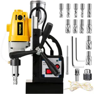 VEVOR Magnetic Drill, 1400W Motor 1.6 in Boring Diameter, 2810 lbf Portable Electric Mag Drill Press, with 11 Coring Bits, 800 RPM Speed, Drilling Machine for Metal Surface, Home Improvement IndustryVEVOR Super Brand Day
