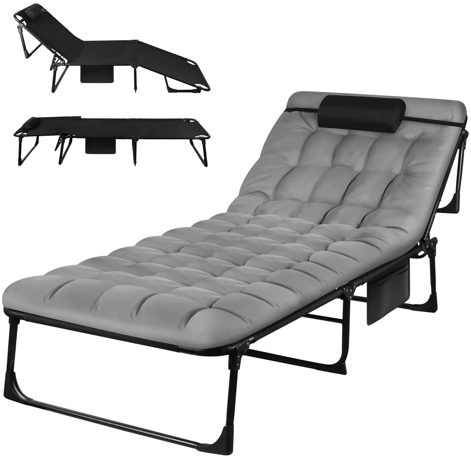 Foldable Camping Cots for Adults, Adjustable 4-Position Adults Reclining Folding Chaise, Outdoor Portable Folding Lounge Chair Sleeping Cots Bed with Pillow Mattress Carrying Bag for Camping, Pool