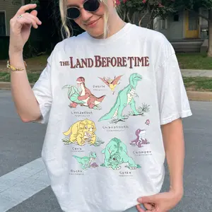 The Land Before Time Pastel Dinosaur Friends Comfort Color Shirt, Crew Neck, Menswear Top, Womenswear Top Underwear Streetwear