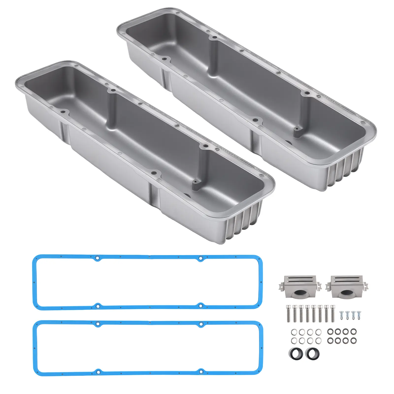 Aluminum SBC Valve Cover Set for Small Block compatible for Chevy 283-400 Chrome Short