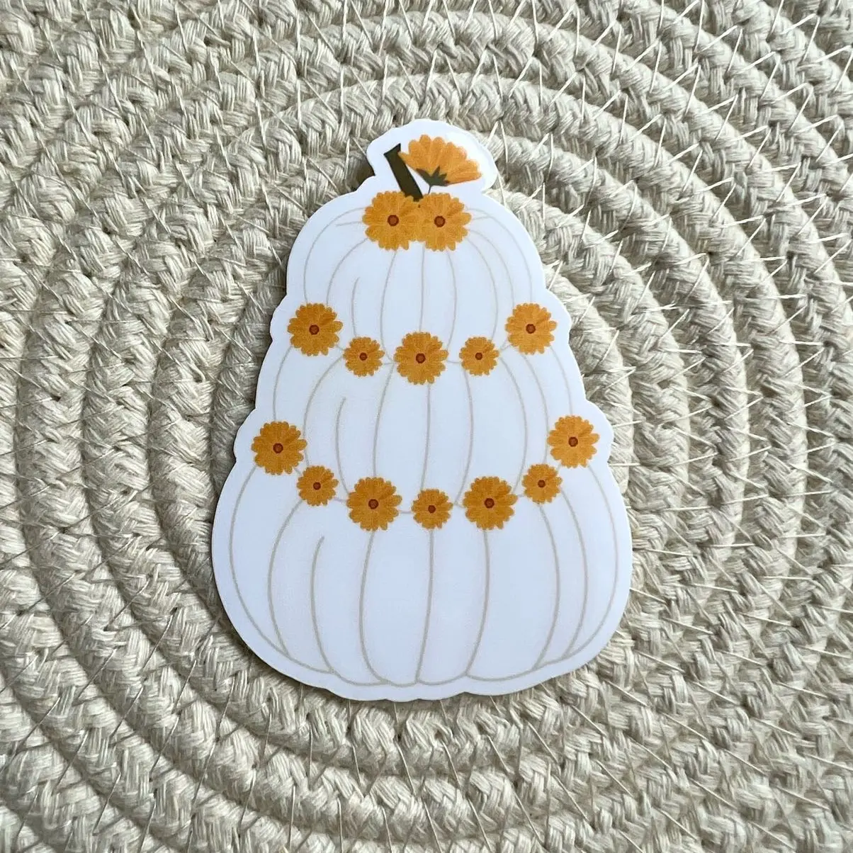 Pumpkin with Yellow Flower Sticker, Pumpkin Sticker, Autumn Decal, Fall Sticker, Vinyl Sticker, Die Cut Sticker, Window Decal, Water Bottle Sticker, Waterproof Sticker, Sticker Decoration, Autumn Sticker, Autumn Leaves, Cute Sticker