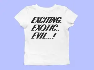 Exciting Exotic Evil Baby Tee, Retro Y2K Crop Top, Funny Women’s Graphic Shirt, Unique Aesthetic Clothing Gift for Her