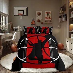 Basketball Comforter,Boys Kids Girls Sports Games Comforter Set,Home Decor Red and Black Bedding Set,Basketball Court All Season Bedroom Down