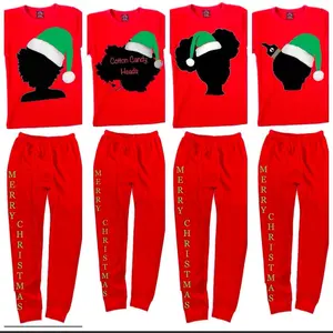 Afro Christmas Thermals PJs  Top and Bottom Set Fleece Formal