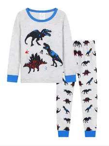 Kids Dinosaur Print Long Sleeve Shirt & Pants Set, Casual Loose Fit Home Wear, Comfortable Fall Winter, 2 Piece Set