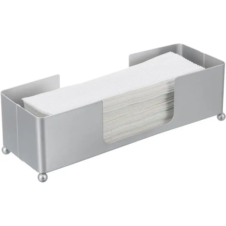 Silver Tone Metal Tabletop Commercial Folded Paper Towel Holder, Napkin Dispenser Tray