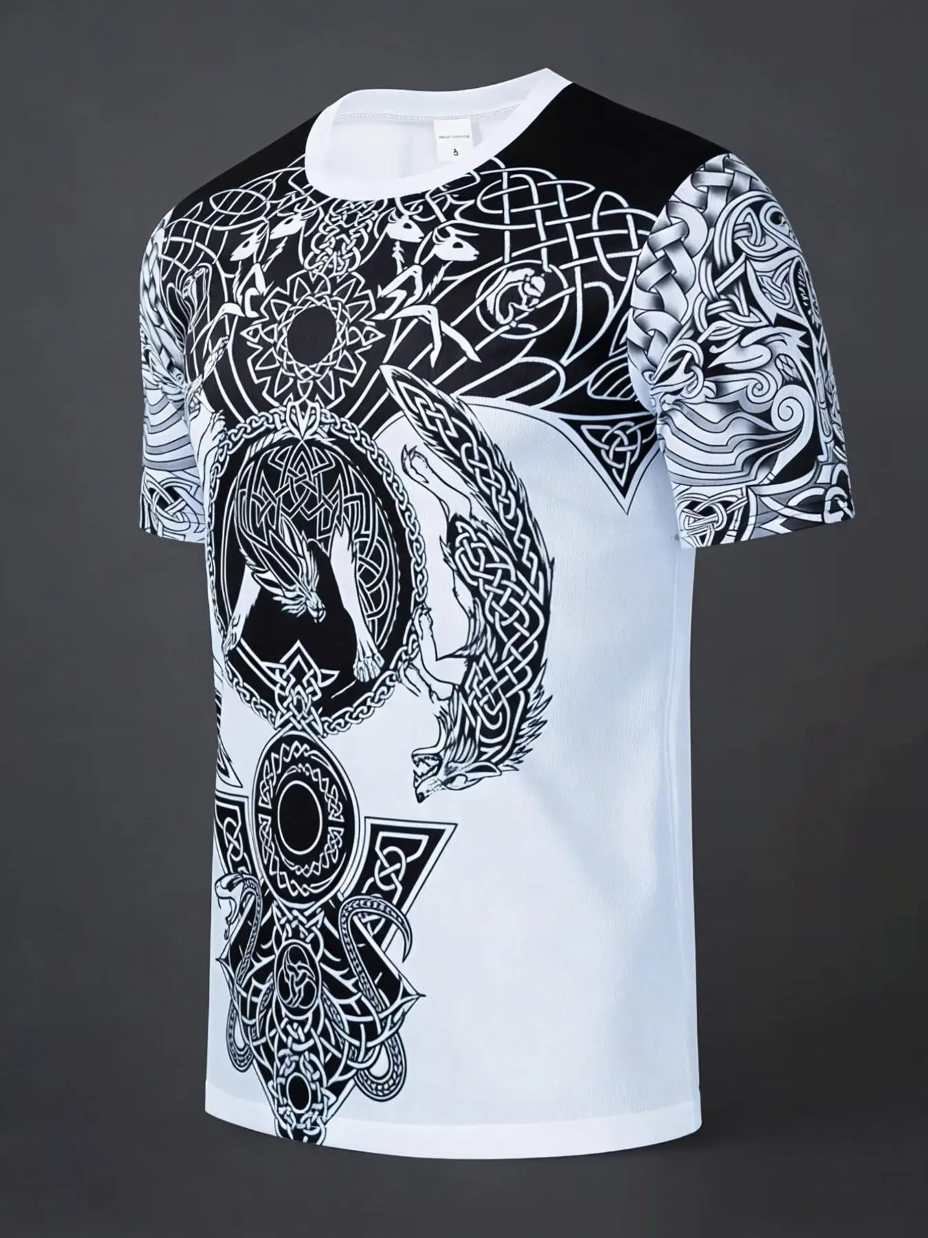 Men's Fashion Wolf Totem 3D Digital Print Fitted T-Shirt, Casual Comfortable Streetwear Short Sleeve Pullover, Summer Outdoor Clothing, Menswear