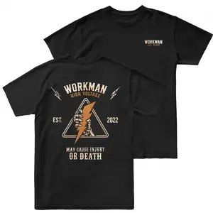Workman High Voltage T Shirt 2 Sides, Electrician Danger Warning Graphic Tee, High Voltage Lightning Bolt Design, Industrial Workwear Shirt, Soft Cotton Blend Tee, Gift for Electricians & Linemen