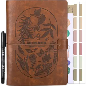 Blank Recipe Book Binder to Write in Your Own Recipes, Leather Recipe Journal Notebook,  Cook Book with Long and Short Recipe Pages, Empty Cookbook Hold 150 Recipes (Brown)
