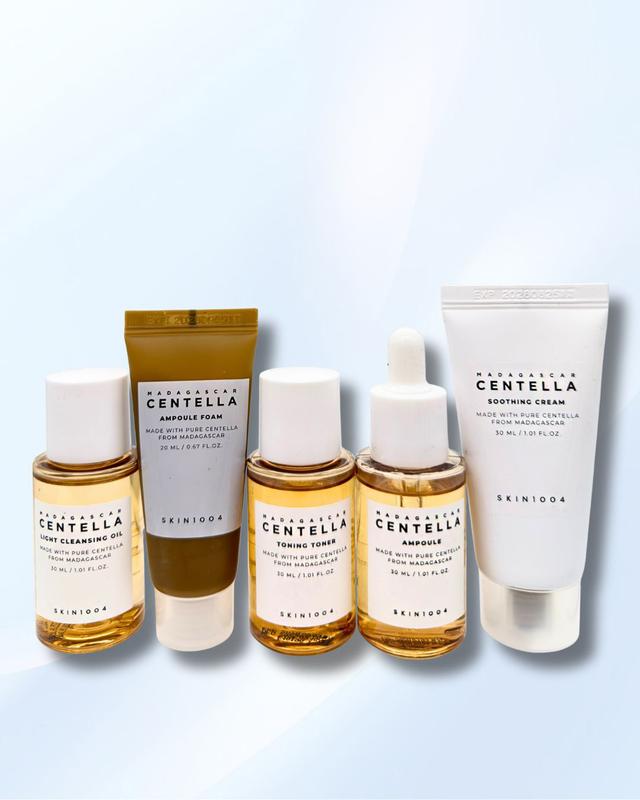 Skin1004] Madagascar Centella Travel Kit, Toner, Ampoule, Soothing Cream, Cleansing Oil, Ampoule Foam, Basic Skincare Box, Compact Size, Gift Sets.