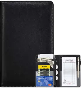 Server Books for Waitress - Leather Waiter Book Server Wallet with Zipper, Cute Waitstaff Organizer with Money Pocket Fit Server Apron（Classic Black）
