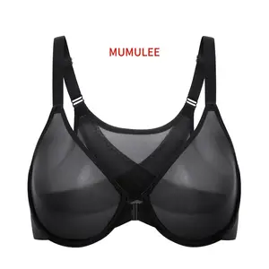 DELIMIRA Women's Cosnufy Posture Front Closure Bras Sheer Mesh Plus Size Underwire Unlined Bra