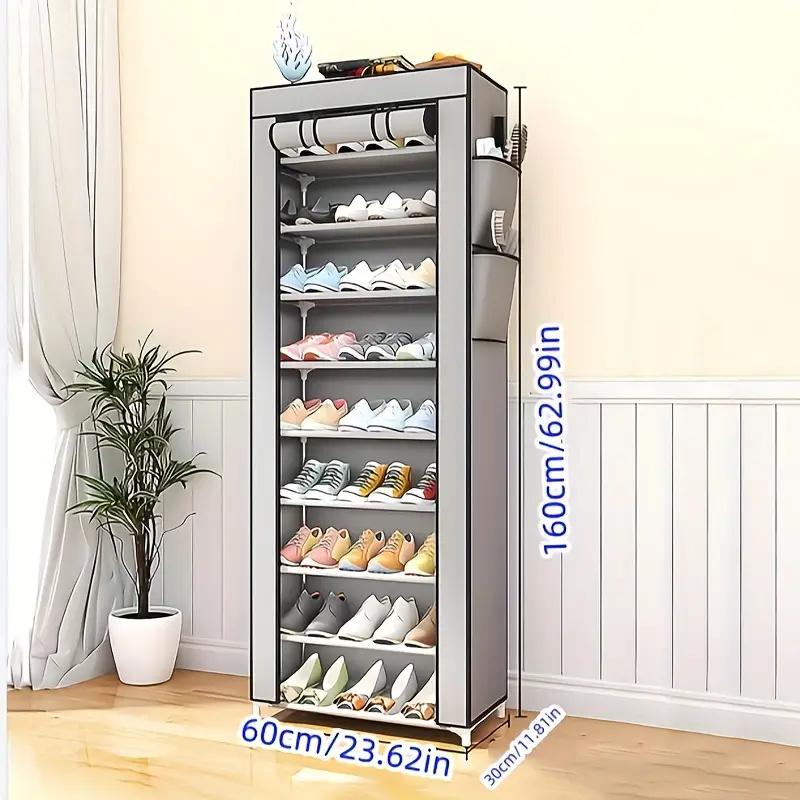Non-Woven Shoe Rack Multi-Tier Steel Pipe Assembled Shoe Cabinet 12mm Calibre Steel Pipe with Dust Cover Multi-Purpose Organiser Display Shelf for Utility Room Storage Entryway Solution