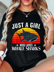 100% Cotton Unisex Retro Just A Girl Who Loves Whale Sharks Funny Women Gift T-Shirt