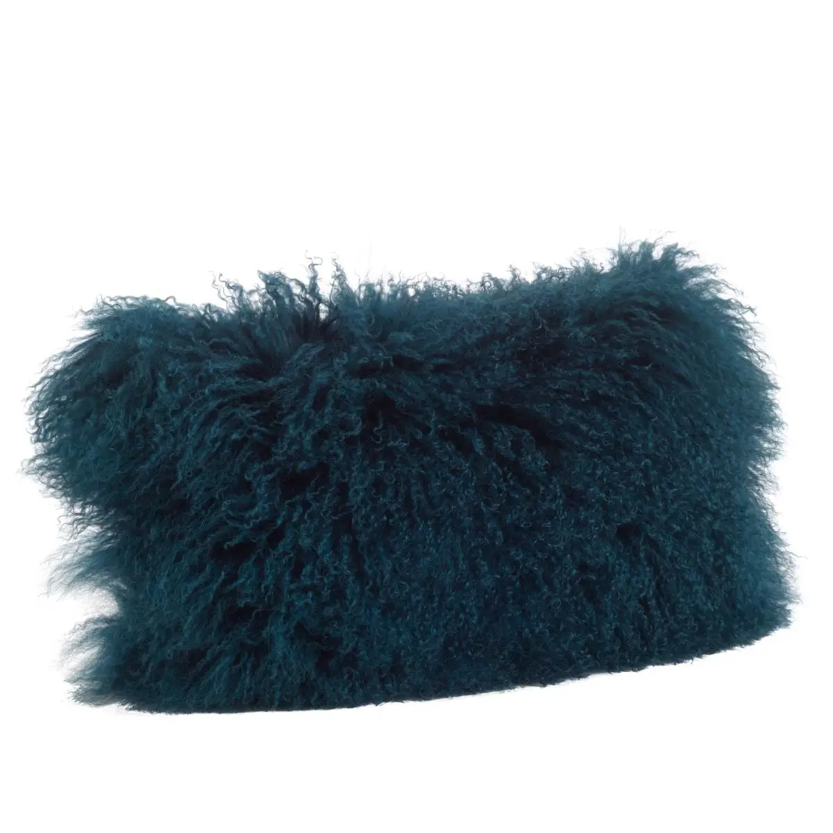 SARO 3564.TE1220B 12x20 in. 100% Wool Mongolian Lamb Fur Throw Pillow - Teal, Solid Back, Zipper Close, 1.25 lbs, Furry Look, for Bedroom Decor, Bed Decorative Pillows, Chair