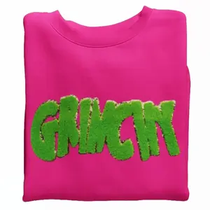 Green Chenille Patch Sweatshirt in Hot Pink for Women - Gildan Small to 5X Sizes - Womenswear, Pullover christmas sweatshirt Casual Comfort
