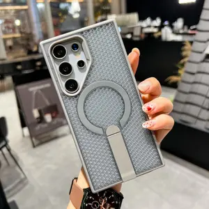 US-CASE - For Magsafe Armor Heat Dissipation Mesh Bracket Case For Samsung S25Edge S24 S23 S22 Ultra Plus A56 55 36 A26 A16 A06 A35 Cover