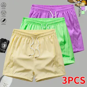 Set of 3 women’s casual athletic shorts with side pockets and a drawstring elastic waistband; suitable for outdoor workouts, running, yoga, and casual wear; women’s clothing, women’s shorts.