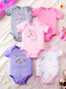 PRETTY GIRL ALERT! 5-Pack Baby Girl Bodysuits | 5 Cute Prints | Soft Breathable Cotton | Great Value Set