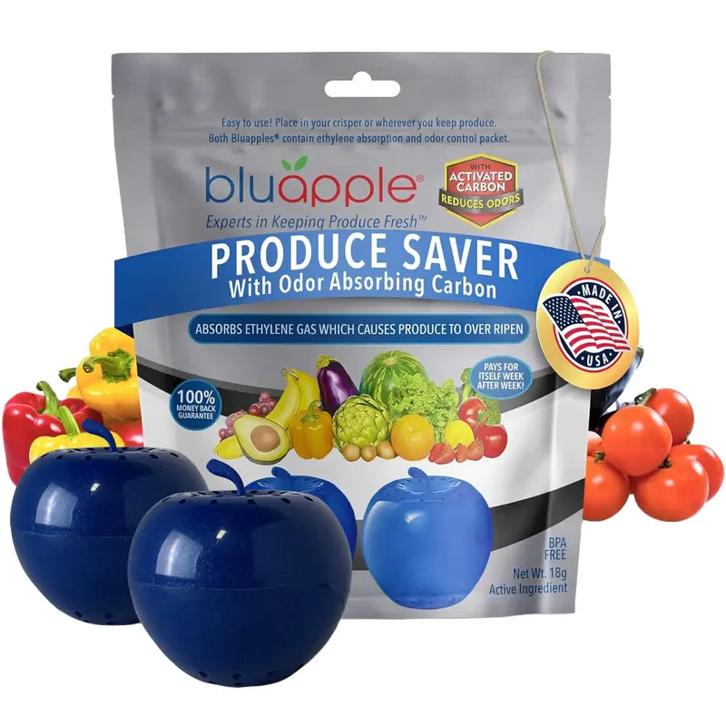 The Bluapple Produce Saver 2-Pack – Reusable Kitchen Preservation Household Item, Keeps Fruits & Vegetables Fresh Longer with Odor Control, Moisture-Proof, Dust-Proof Refrigerator Storage Extender, Home Gift