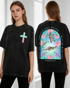 Men'S Vintage Washed Crewneck T-Shirt Featuring A Cross and Sea Turtle Design Inspired By 43:2, Ideal for Travel Enthusiasts Who Appreciate Retro Style and Comfort. Perfect for Casual Wear in Any Season Tiktok Shop Deals