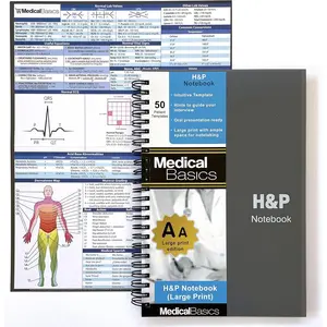H&P notebook (Large Print) - Medical History and Physical notebook, 50 medical templates with perforations