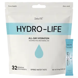 Zeta-FX Hydro-Life All-Day Hydration Electrolytes & Mineral Mix 32 Stick Packets Spring Water Taste No Sugar No Fillers Pure Hydration