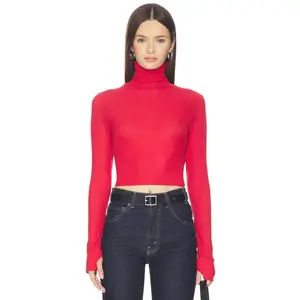 Michael Lauren Cormac Turtleneck Crop Top in Brick