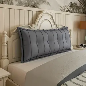Long Tufted Polyester Bed Rest Pillow, bolster,Grey Wedge Headboard Cushion, Comfortable Back Support Pillow for Reading, Gaming & Watching TV