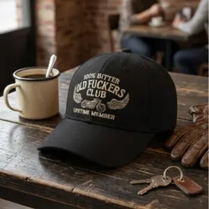 Bitter Old Fuckers Club Hat 2026 – Washed Vintage Embroidered Dad Cap, Motorcycle Wing Lifetime Member Black Hat, Adjustable Cotton Baseball Cap